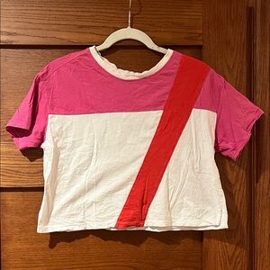 Maeve by Anthropologie Pink, White & Red Colorblock Crop Top